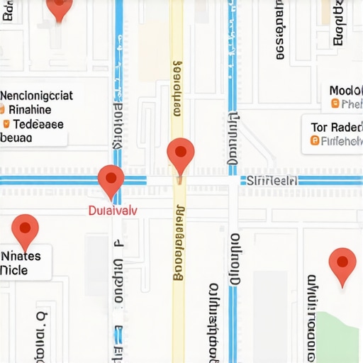 Illustration of local map with schema markup and business markers