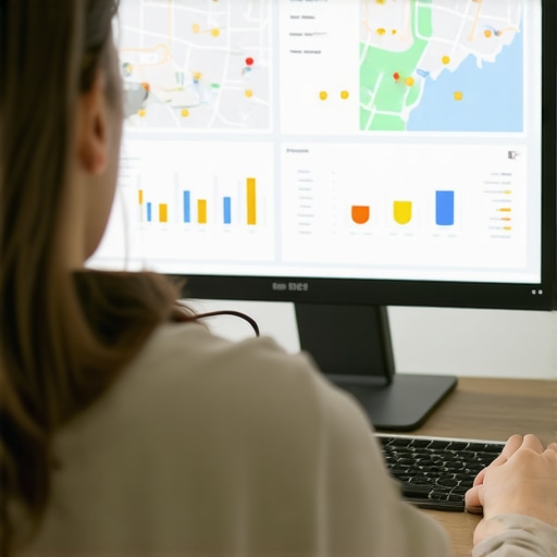 Advanced Map SEO Data Analysis Person analyzing local SEO and map ranking data on a computer