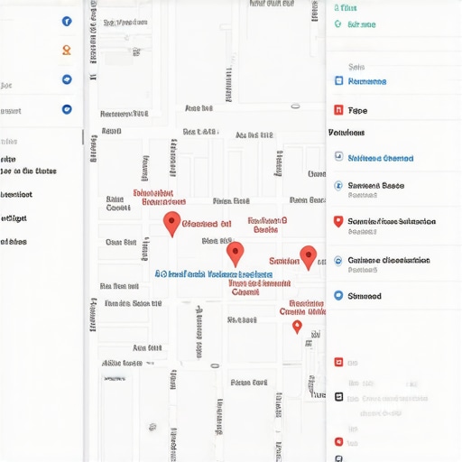 A map interface highlighting local business listings with schema markup icons