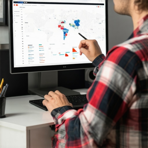 SEO expert reviewing local map optimization charts on computer