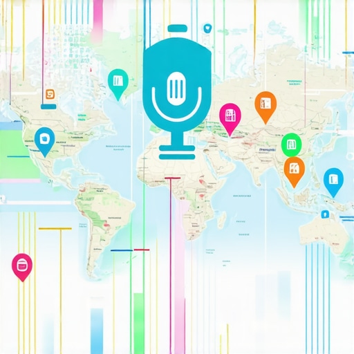 Futuristic map interface showing voice search and AI integration