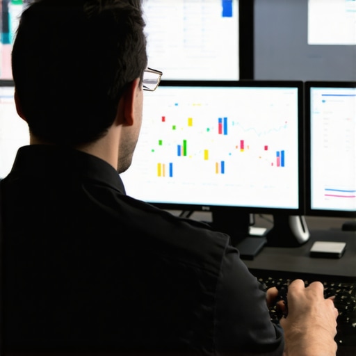 Person analyzing local SEO and Google Maps data with screens showing maps and analytics tools.