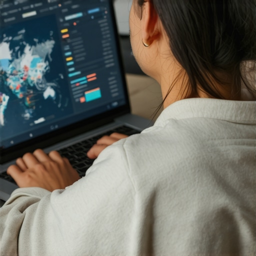 Digital Map and SEO Tools for Map Maintenance Person analyzing digital maps and SEO data on a laptop screen for local map ranking optimization.