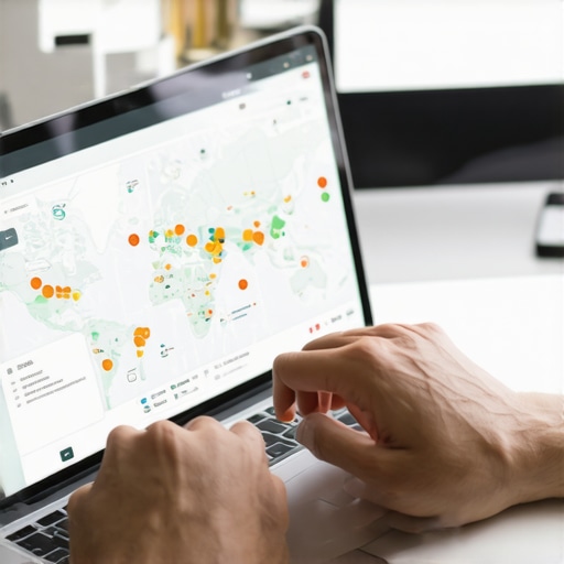 A person analyzing map ranking data on a laptop