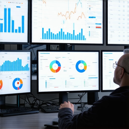 SEO analyst analyzing map ranking metrics on dual screens