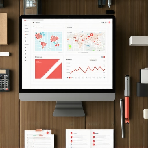 A workspace with SEO tools, maps, and analytics displayed on a computer screen.