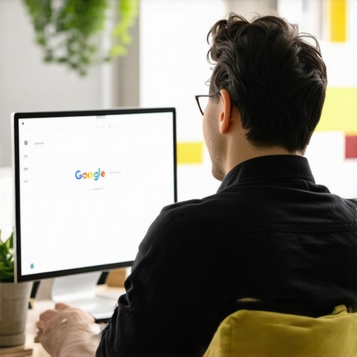 Person optimizing Google My Business listing on laptop in office