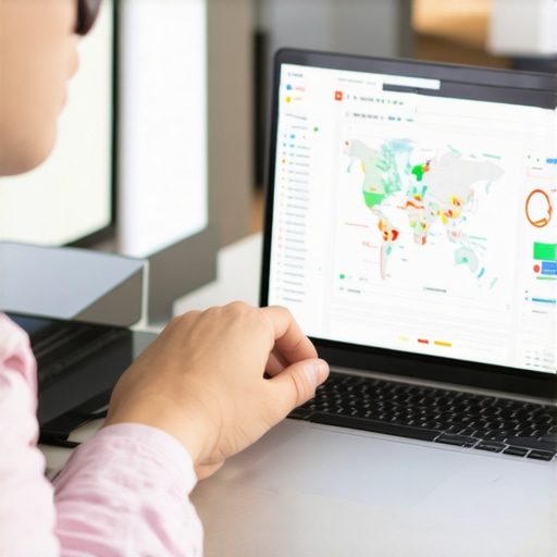 Person analyzing maps optimization data with SEO tools on laptop.