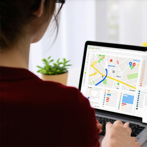 Analyzing Maps Optimization Data Person reviewing Google Maps optimization checklist on laptop
