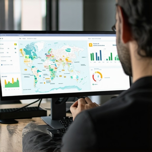 Analyzing Maps and SEO Data Digital marketer reviewing local SEO analytics and maps ranking charts.