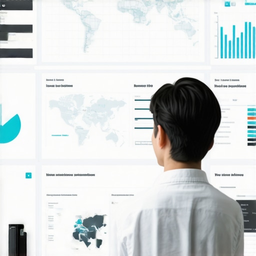 Analyst reviewing local SEO performance on a computer screen with maps and data charts.