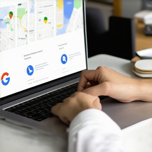 Person updating business profile on laptop to improve map rankings.