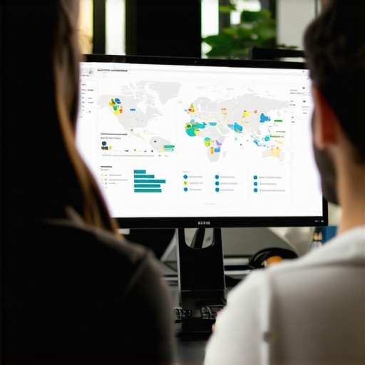 SEO Data Analysis for Map Listings Person reviewing local SEO analytics and maps on computer monitor