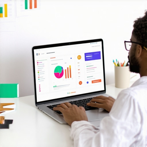 Person working on local SEO dashboard with charts and checklists