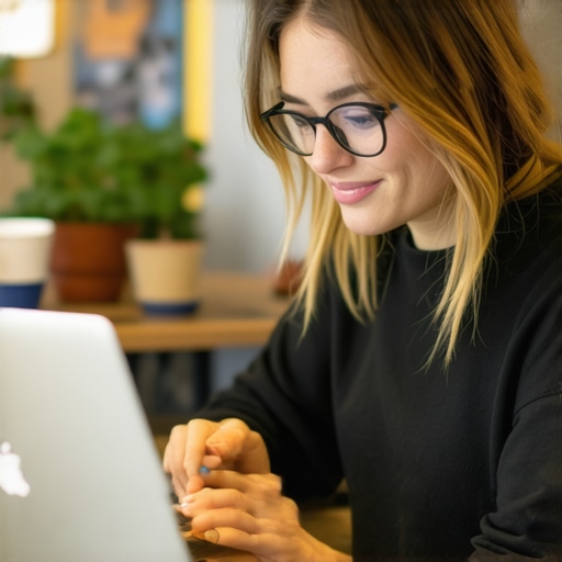 Business owner optimizing their local map listing on a laptop inside a coffee shop.