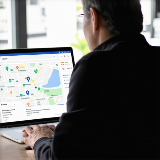 Business owner analyzing citations and Google Maps profile in modern office
