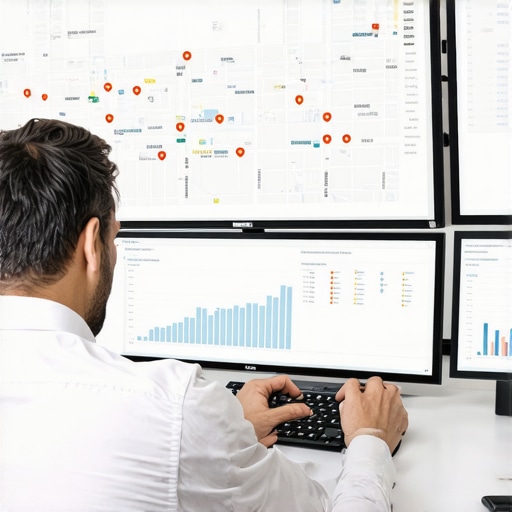 SEO professional analyzing local map ranking data using specialized tools.