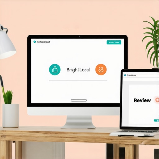 A modern digital workspace showcasing SEO tools used for maintaining Google Maps rankings.